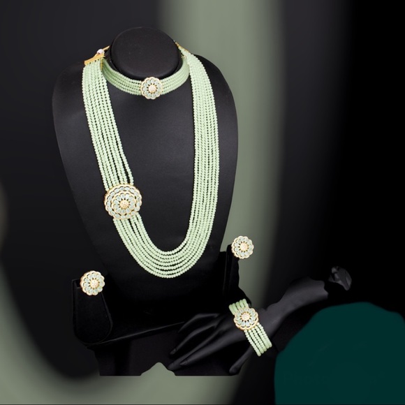 Lavish Cubic Zirconia and Pearl Gold Plated Layered Necklace Set For Women - Picture 5 of 7